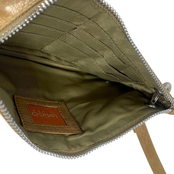 LATICO USA Camel Tan Leather Top Zip Tassel Women's Wristlet Clutch Bag - Picture 7 of 9